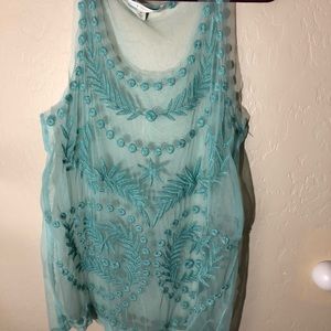 Lauren Conrad Mesh Embroidered Blouse